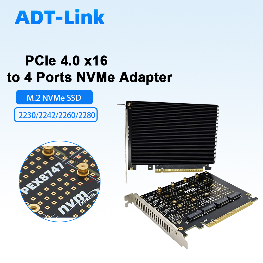 Quad M.2 Nvme Pcie Bifurcation Card - Tarjeta adaptadora PCIe 4.0 X16 a